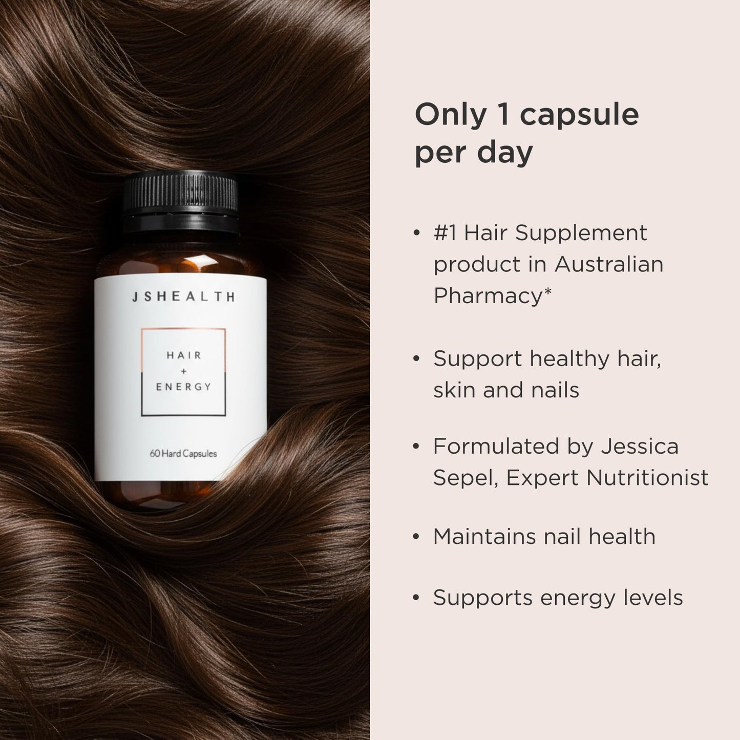 JSHealth Hair Formula – Vitamins for Hair Growth & Energy with Zinc & Iodine | Hair Loss Supplement for Men & Women (60 Capsules)
