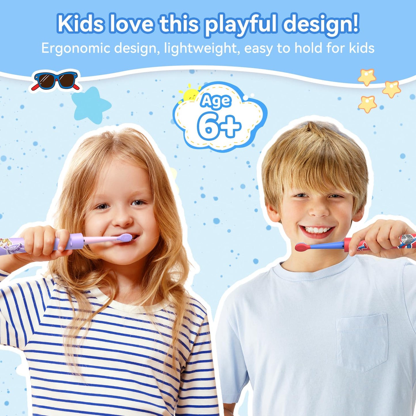 JTF Kids Electric Toothbrush – Sonic Toothbrush for Kids, 5 Modes, 2-Min Timer, IPX7 Waterproof