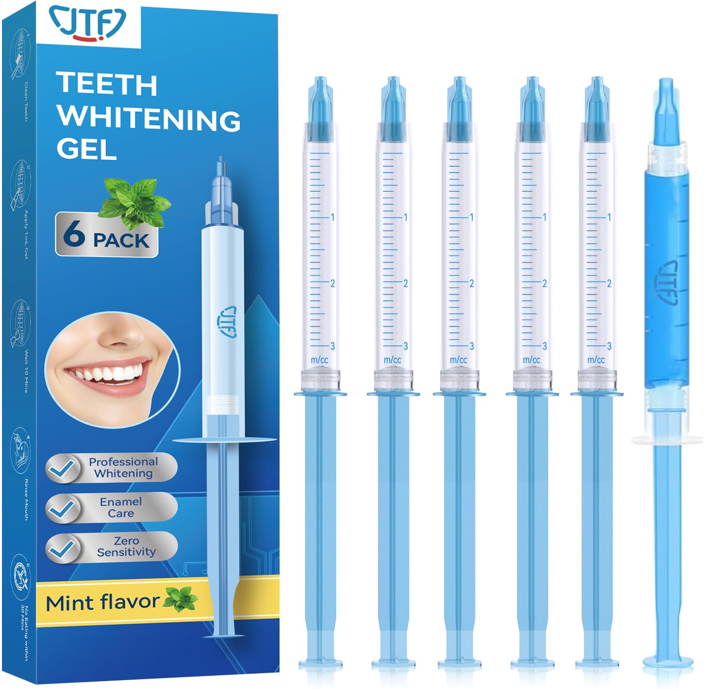 JTF Teeth Whitening Gel Kit – 35% Carbamide Peroxide, 5 Gels + Remineralization (Mint)