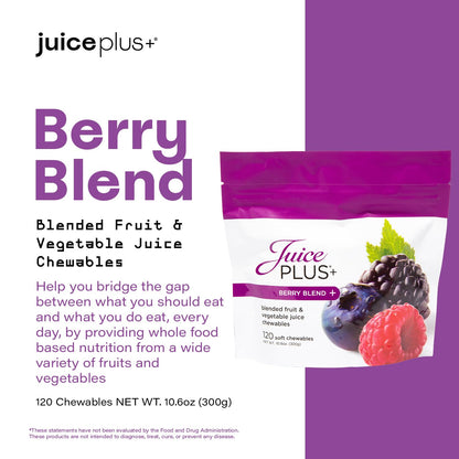 Juice Plus+ Berry Blend Soft Chews – Daily Nutrition from 12 Plants for Adults & Kids (1 Month, 30 Chews)