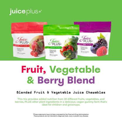 Juice Plus+ Fruit, Vegetable & Berry Blend Soft Chews – 3 Pouches (30 Chews Each) | Vegan, Gluten-Free, Non-GMO