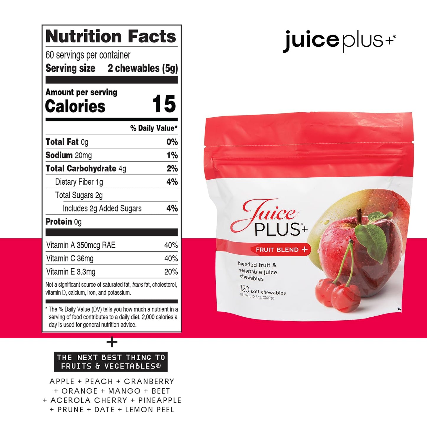 Juice Plus+ Fruit Blend Soft Chews – 11 Fruits & Plant Ingredients (Vegan Gummies, 120)