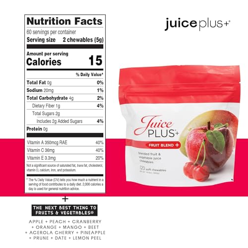 Juice Plus+ Fruit Blend Soft Chews – 11 Fruits & Plant Ingredients (Vegan Gummies, 120)