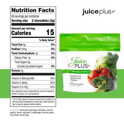 Juice Plus+ Vegetable Blend Soft Chews – Vegan Gummies with 11 Vegetables | 1-Month Supply