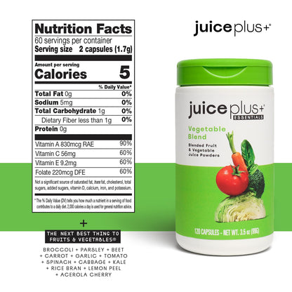 Juice Plus+ Fruit & Vegetable Blend: 20 Fruits & Veggies, 2 Bottles, 60 Fruit Servings & 60 Veg Servings