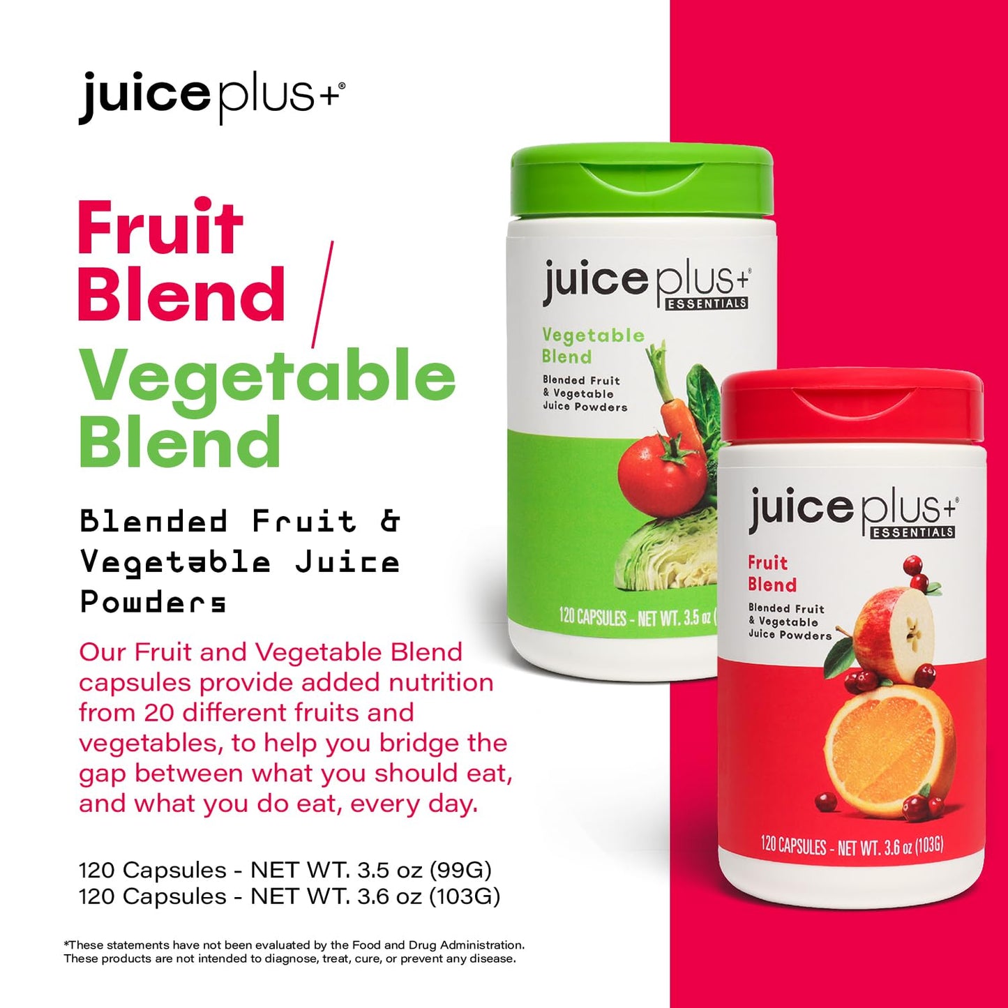 Juice Plus+ Fruit & Vegetable Blend: 20 Fruits & Veggies, 2 Bottles, 60 Fruit Servings & 60 Veg Servings