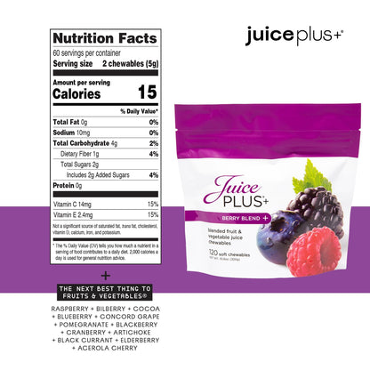 Juice Plus+ Fruit, Vegetable & Berry Blend Soft Chews – 3 Pouches (30 Chews Each) | Vegan, Gluten-Free, Non-GMO