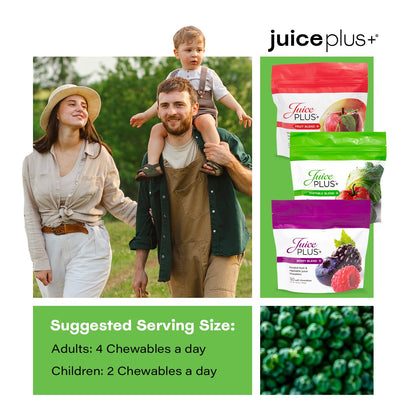 Juice Plus+ Fruit, Vegetable & Berry Blend Soft Chews – 3 Pouches (30 Chews Each) | Vegan, Gluten-Free, Non-GMO