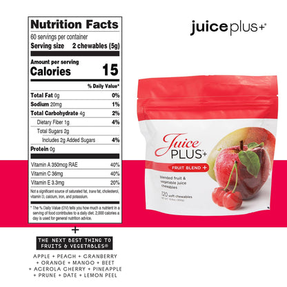 Juice Plus+ Fruit, Vegetable & Berry Blend Soft Chews – 3 Pouches (30 Chews Each) | Vegan, Gluten-Free, Non-GMO