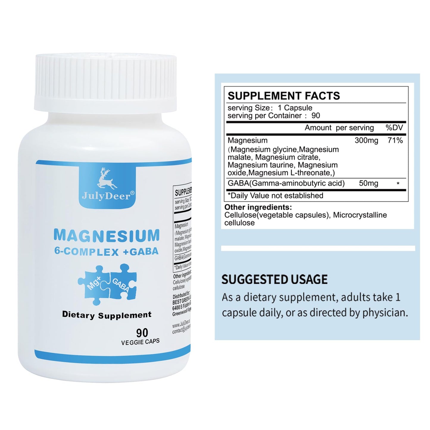 JulyDeer Sixfold Magnesium Complex – 350mg Magnesium Glycinate, Malate, Citrate, Taurine, Oxide, L-Threonate | 90 Vegan Capsules