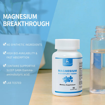 JulyDeer Sixfold Magnesium Complex – 350mg Magnesium Glycinate, Malate, Citrate, Taurine, Oxide, L-Threonate | 90 Vegan Capsules