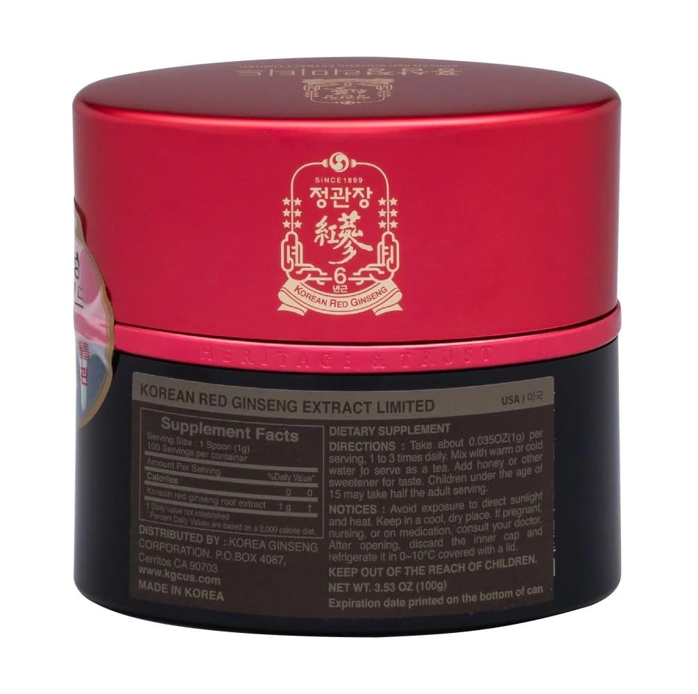 Jung Kwan Jang Korean Red Ginseng Extract 100g Jar | Pure Panax Ginseng, Energy, Stamina & Immune Support | Vegan