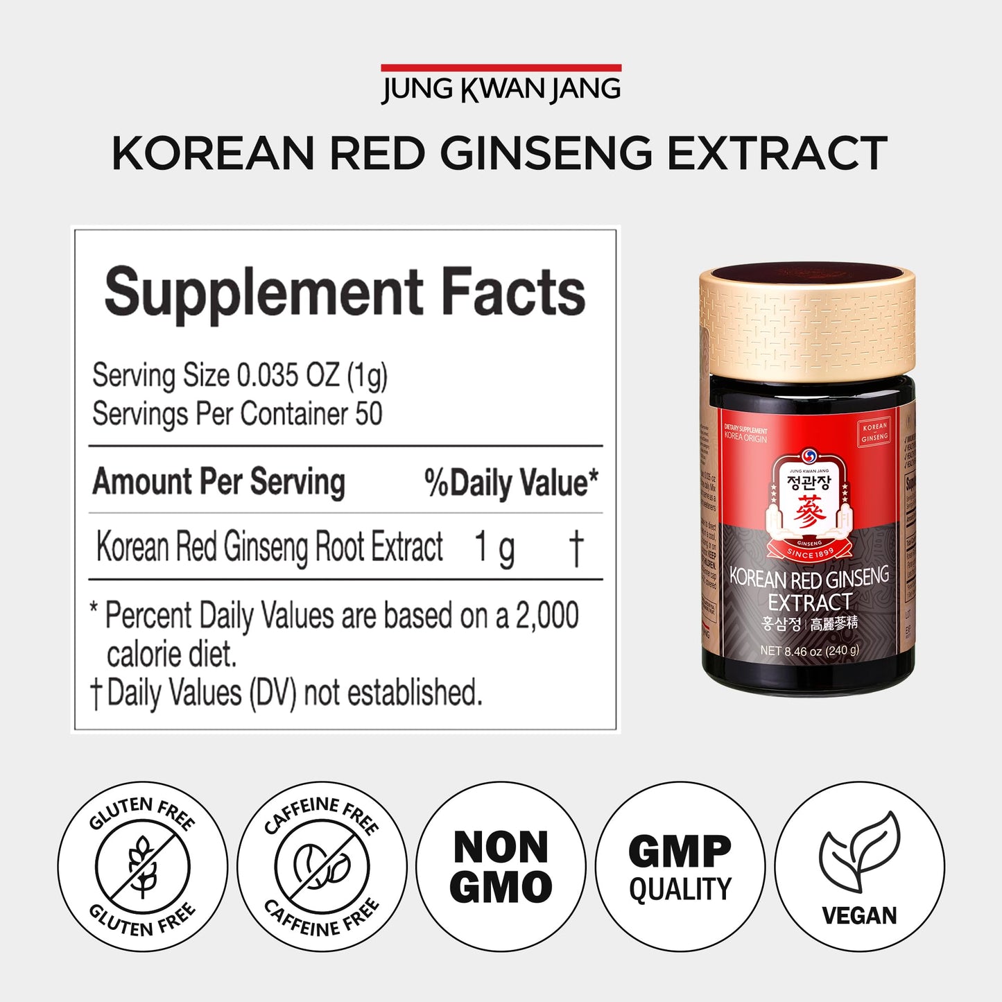 JUNG KWAN JANG Korean Red Panax Ginseng Concentrated Extract 50g | Immune Support & Focus