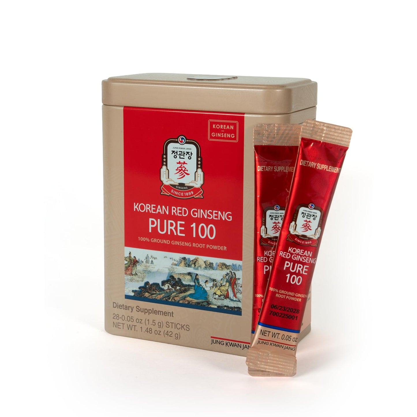 JungKwanJang Korean Red Ginseng Pure 100 — 1500mg Powder Stick for Energy & Immune Support | Vegan, Gluten-Free, Non-GMO