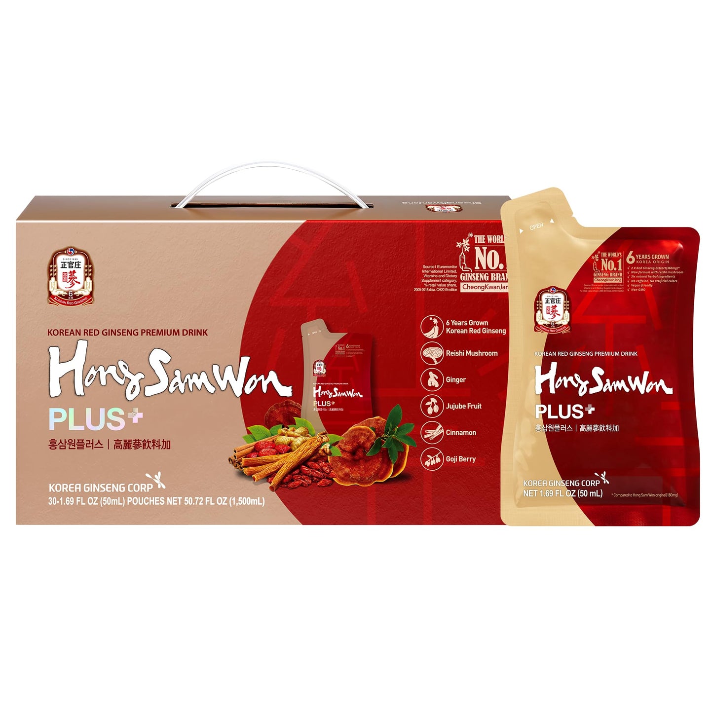 JUNG KWAN JANG Hong Sam Won Korean Red Ginseng Drink – 30 Pouches (Vegan)