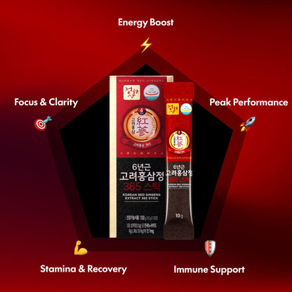 JUNGWONSAM 6-Year Korean Red Ginseng 365 | 100 Sticks | Vegan | 7mg Ginsenosides Per Stick | 100-Day Supply