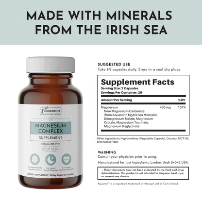 Just Ingredients Magnesium Complex – Five Bioavailable Forms for Relaxation, Sleep & Mood Support | 60 Capsules