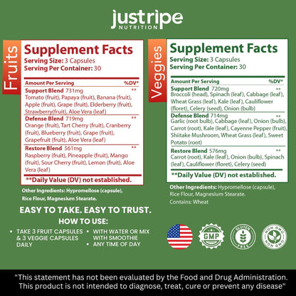 Just Ripe Nutrition Fruits & Veggies Supplement – 180 Whole Food Capsules