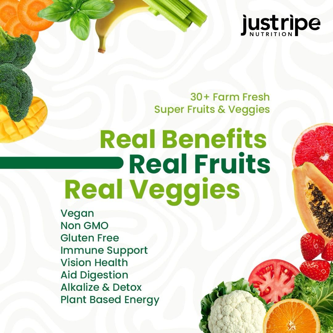 Just Ripe Nutrition Fruits & Veggies Supplement - 2 Pack (90 Fruit + 90 Vegetable Capsules) | Whole Food Superfood