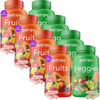 Just Ripe Nutrition Fruits and Veggies Supplement – 90 Fruit and 90 Vegetable Capsules (4 Pack) | Whole Food Superfood