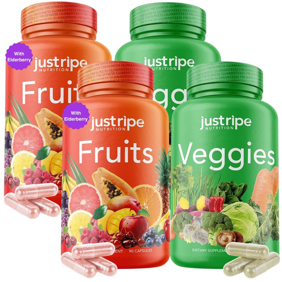 Just Ripe Nutrition Fruits & Veggies Supplement - 2 Pack (90 Fruit + 90 Vegetable Capsules) | Whole Food Superfood