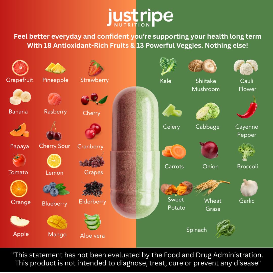 Just Ripe Nutrition Fruits & Veggies Supplement – 180 Whole Food Capsules