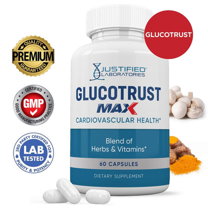Justified Laboratories 2 Pack Glucotrust Max 1295MG Formula - 120 Capsules | Dietary Supplement