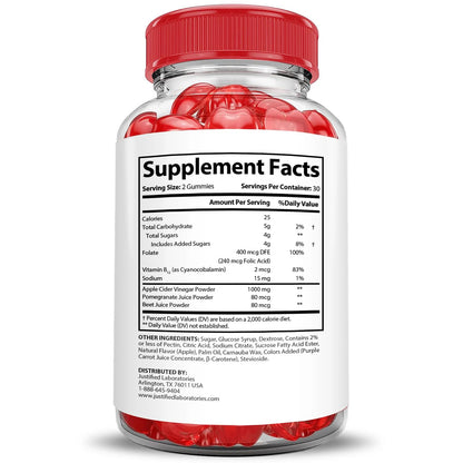 Justified Laboratories Vital Grow XL Performance Gummies – 3-Pack, 1000mg ACV Formula, Pomegranate Beet, B12, Vegan & Non-GMO, 180 Gummies