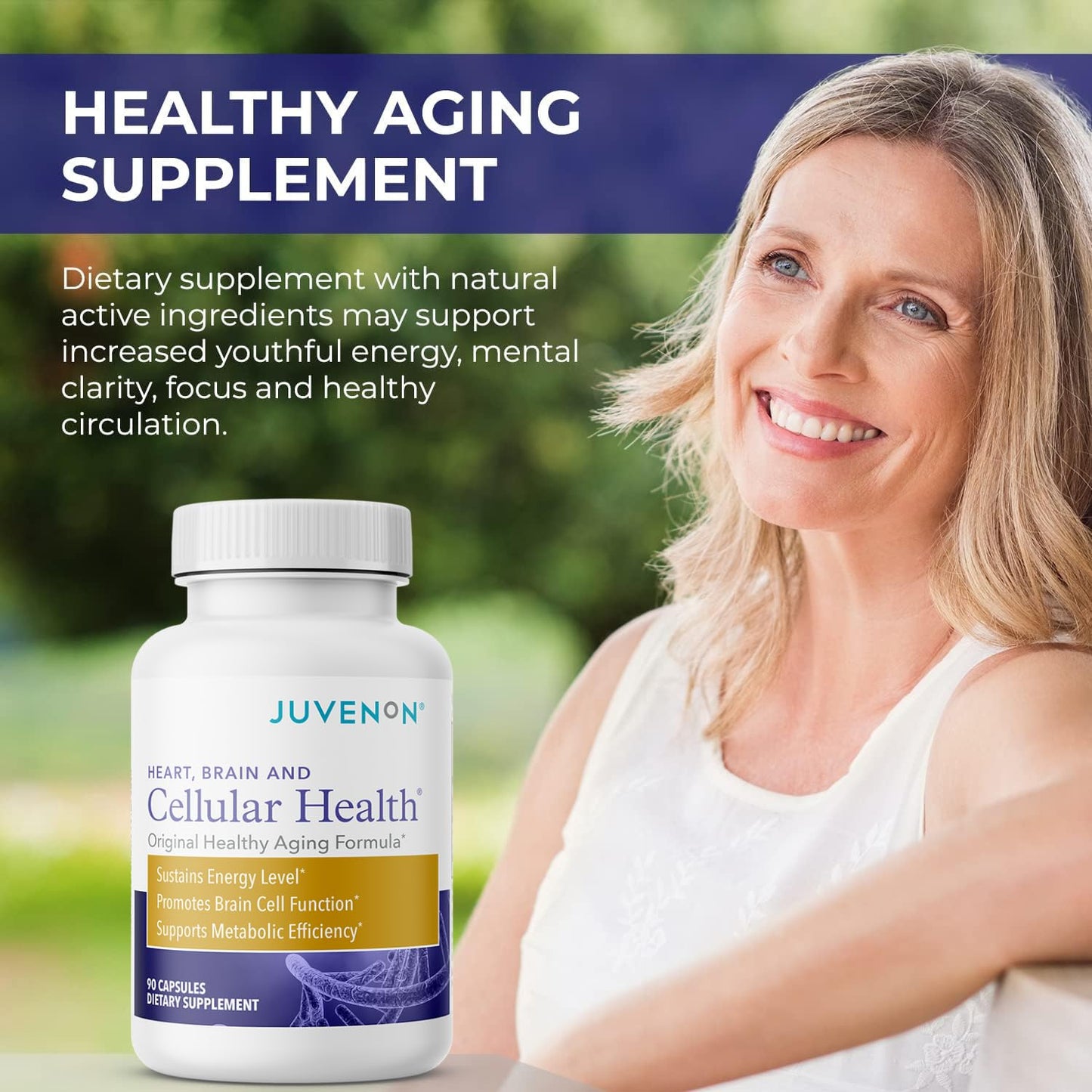 Juvenon Cellular Health | Acetyl L-Carnitine & Biotin for NAD+ Support, Energy & Focus – 90 Capsules