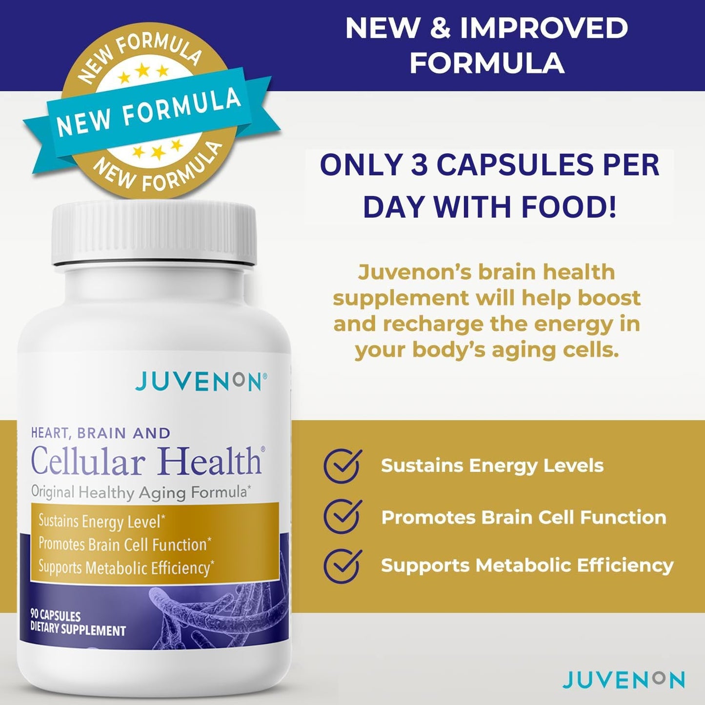 Juvenon Cellular Health | Acetyl L-Carnitine & Biotin for NAD+ Support, Energy & Focus – 90 Capsules