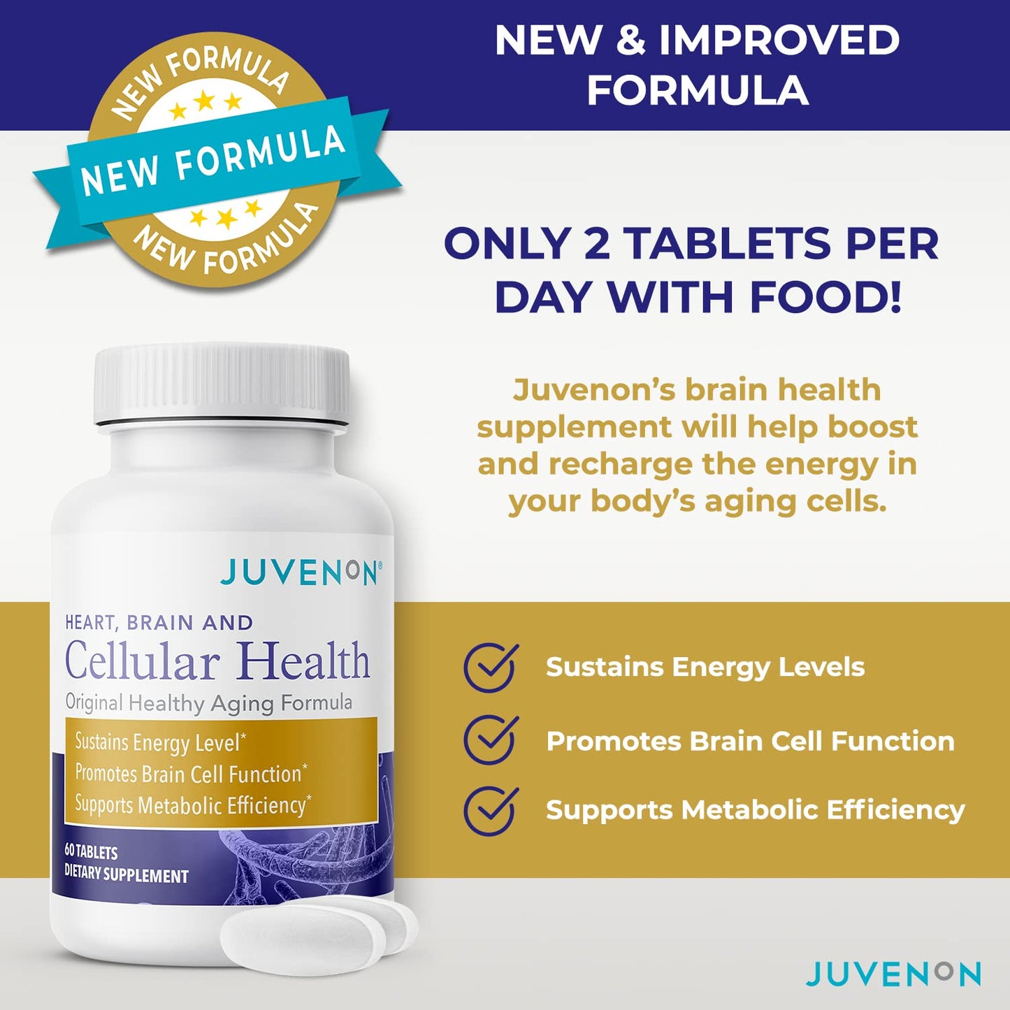 Juvenon Cellular Health – Brain & Heart Supplement with Acetyl L-Carnitine & Biotin (60 Tablets)