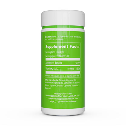 UpNourish Liposomal Vitamin K2 MK7 180 mcg – 180 K2 Softgels | High Absorption