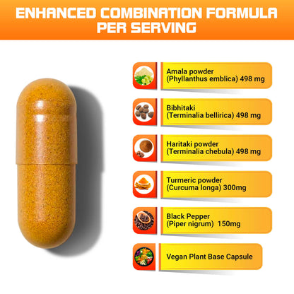 Kailash Herbals Triphala Turmeric Curcumin 1950mg – 100 Vegan Capsules | Digestive Health