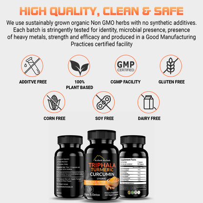 Kailash Herbals Triphala Turmeric Curcumin 1950mg – 100 Vegan Capsules | Digestive Health