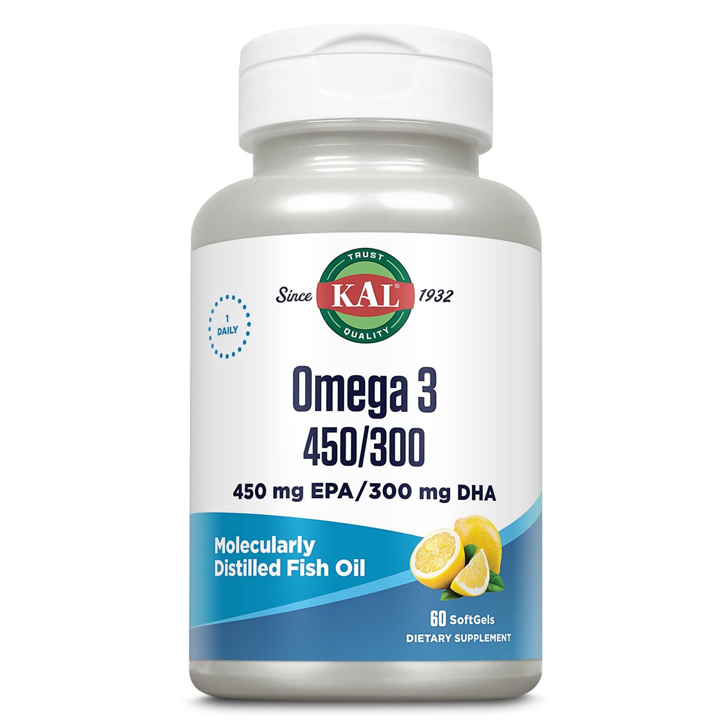 KAL 450/300 1280 mg Omega-3 Lemon Soft Gels – 60 Count