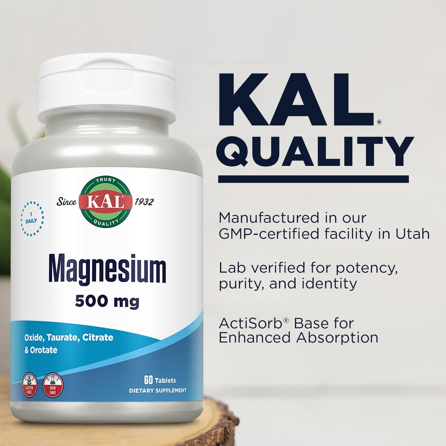 Kal 500 Mg Magnesium Tablets, 60 Count | Four-Form Magnesium Complex