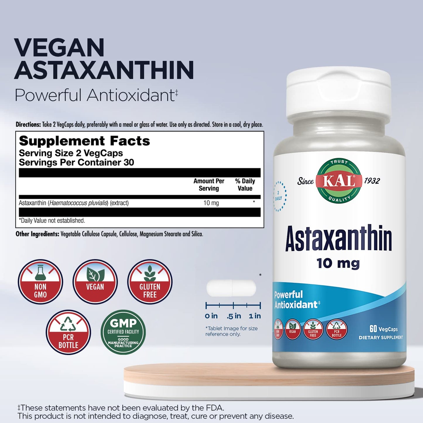 KAL Astaxanthin 10mg – Eye & Brain Health, Vegan, Non-GMO, Gluten Free