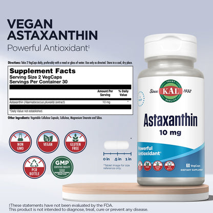 KAL Astaxanthin 10mg – Eye & Brain Health, Vegan, Non-GMO, Gluten Free