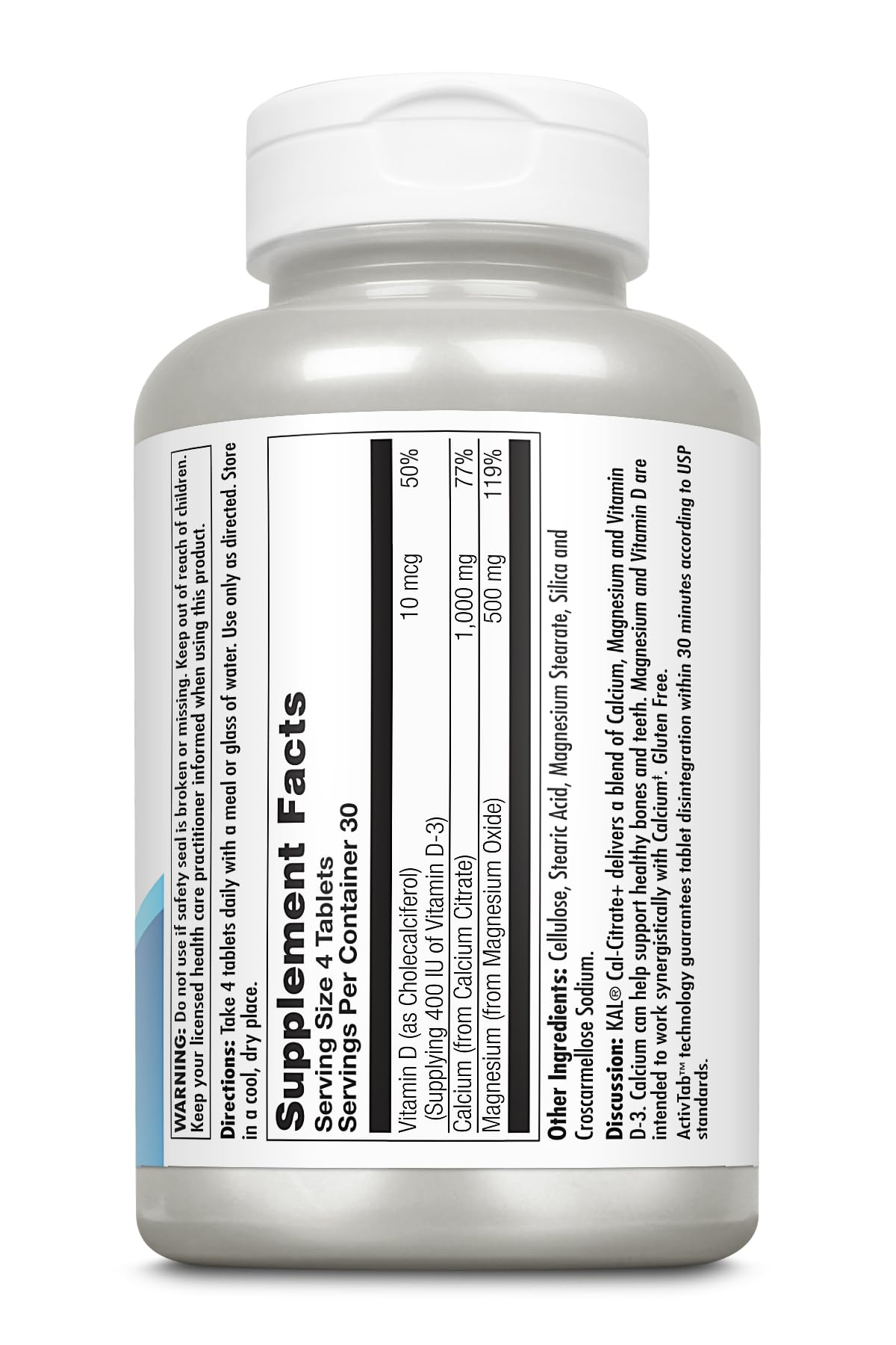 KAL Cal-Citrate+ Calcium Citrate + Vitamin D-3 & Magnesium | 120 Tablets (30 Servings) | Gluten Free