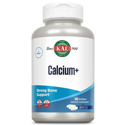 KAL Calcium+ ActivGels 1000mg | Calcium, Magnesium, Zinc & Vitamin D-3 | 100 Softgels | Soy Free