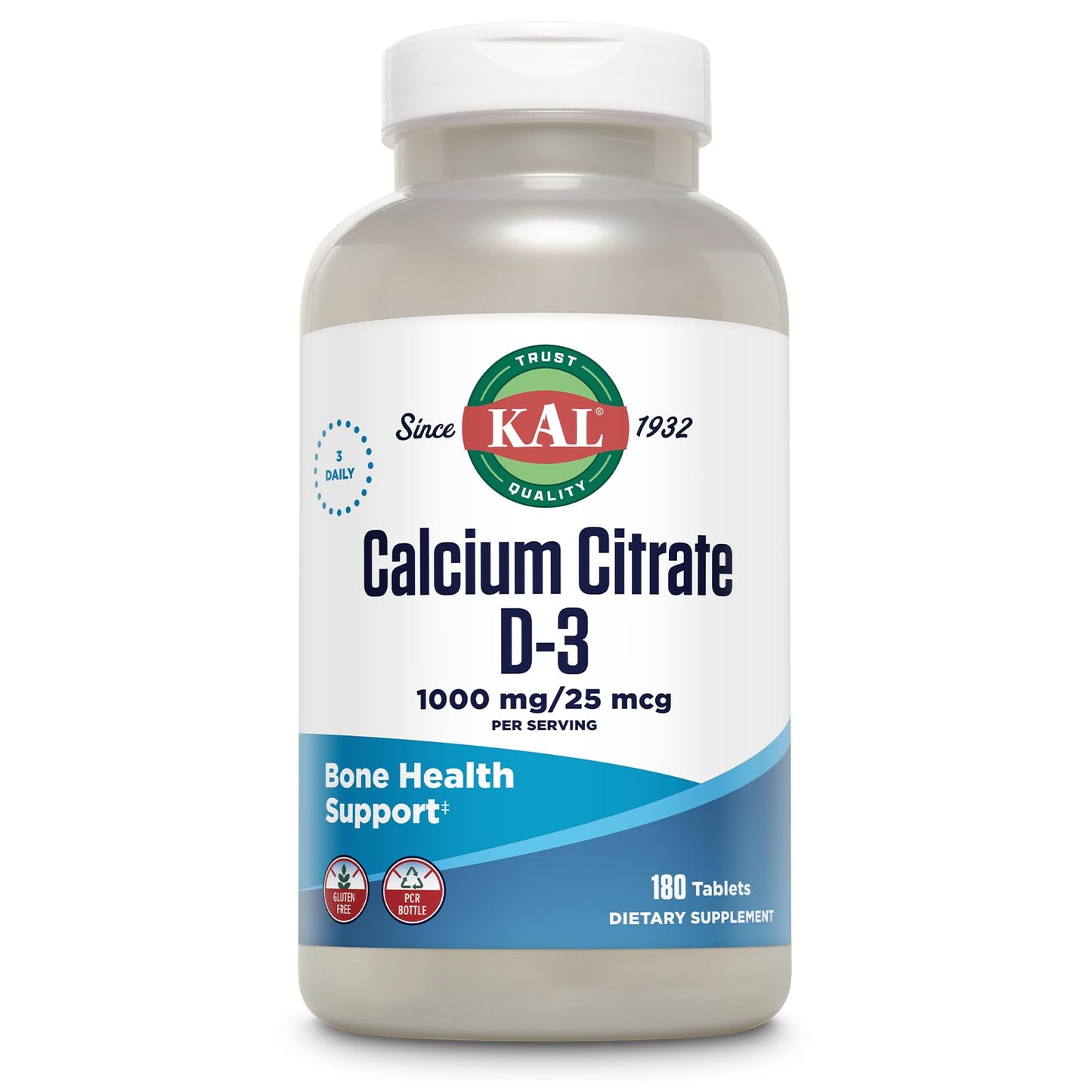 KAL Calcium Citrate with Vitamin D 1000 IU - 1000 mg, 180 Count