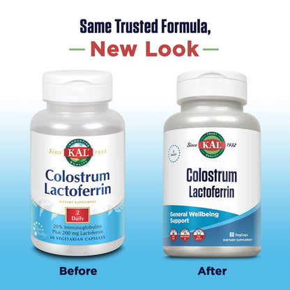 KAL Colostrum Lactoferrin with 20% Immunoglobulins | Immune Support | 30 Servings | 60 Caps
