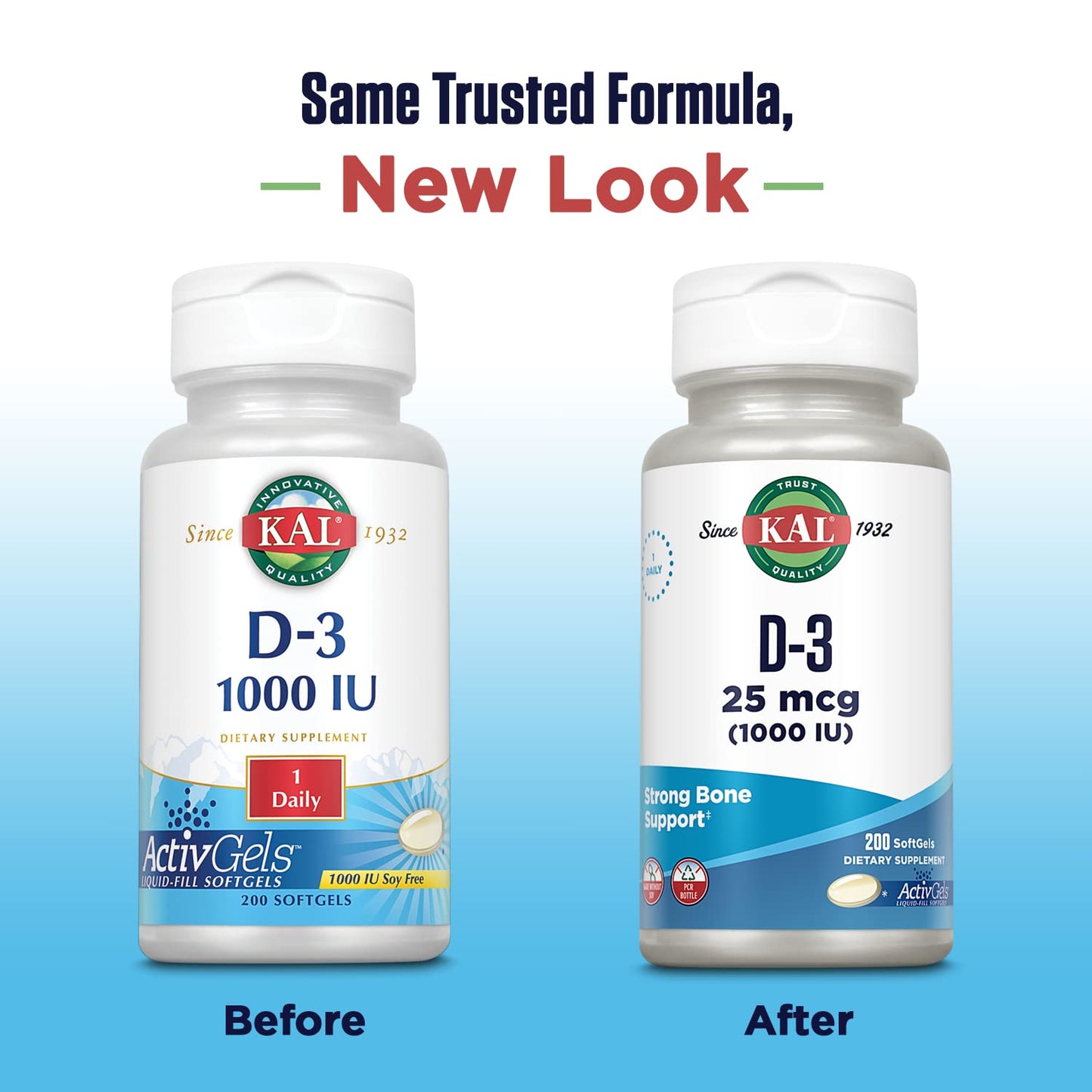 KAL Vitamin D3 1000 IU Softgels – ActivGel, Immune Support, Bone Health (200 Servings)
