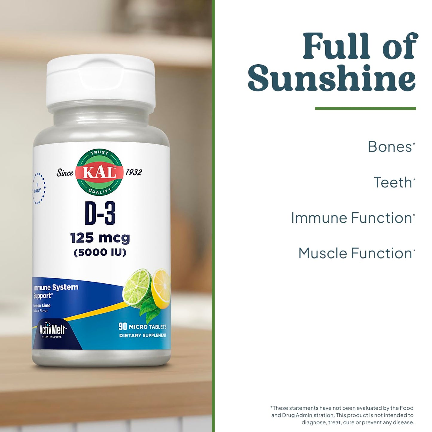 KAL Vitamin D-3 5000 IU ActivMelt - Instant Dissolve, Lemon Lime