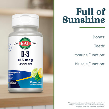 KAL Vitamin D-3 5000 IU ActivMelt - Instant Dissolve, Lemon Lime