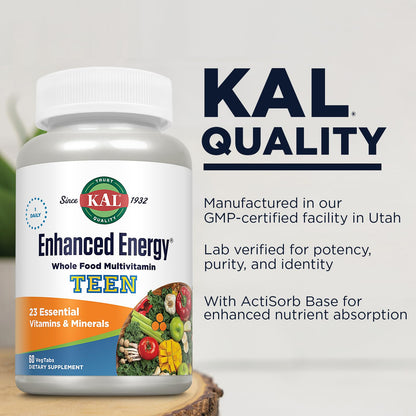 Kal Enhanced Energy for Teens Tablets, 60 Count - Daily Multivitamin