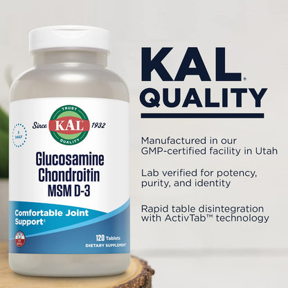 KAL Glucosamine Chondroitin MSM D-3 – Joint Support Supplement (120 Tablets)