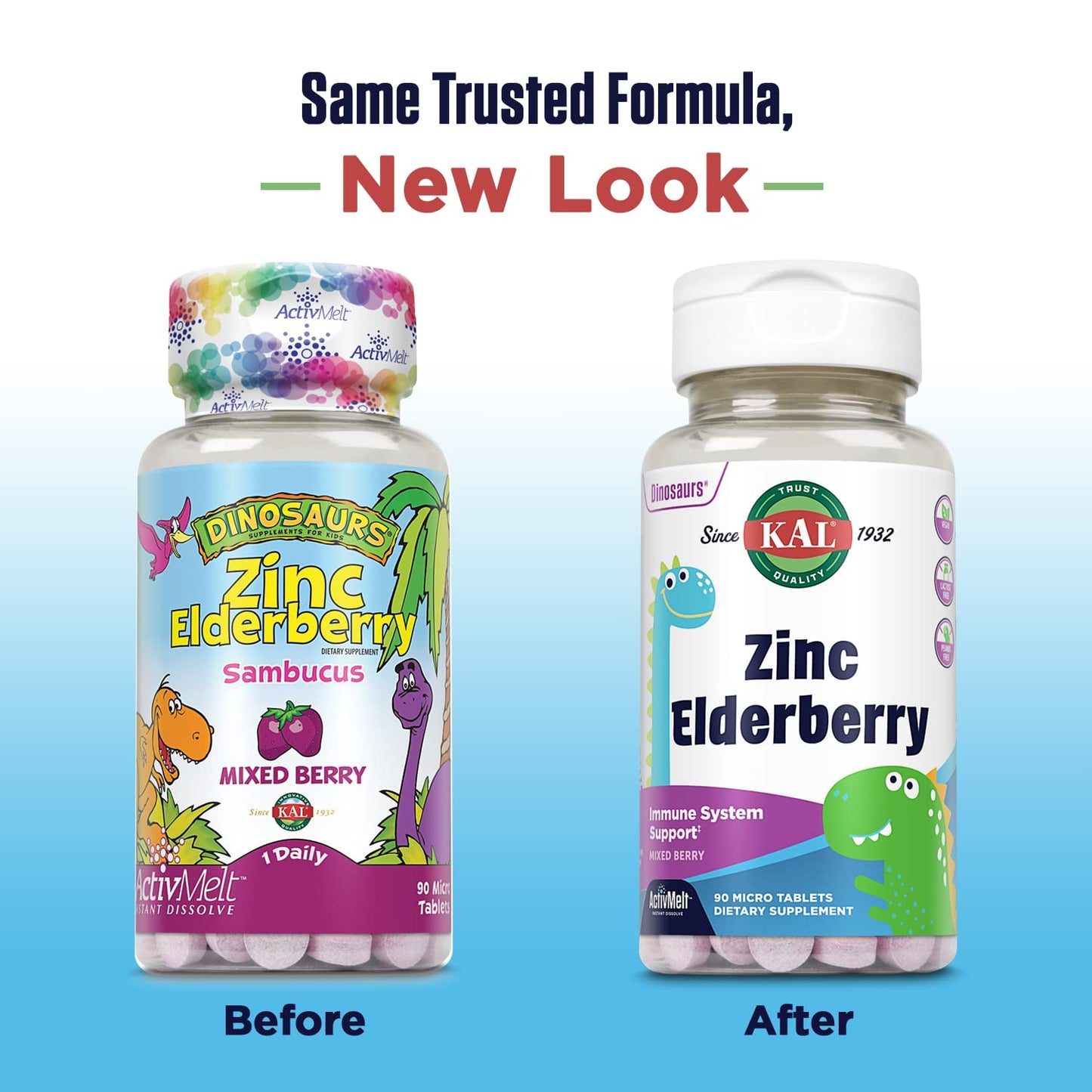 KAL Kids Zinc Elderberry Dinosaurs – Immune Support for Children, Vegan, 90 Servings