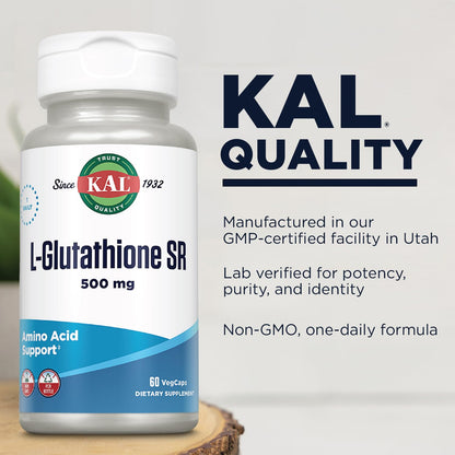 KAL L-Glutathione SR – Reduced GSH 500 mg | Lab Verified | 60 Servings | 60 VegCaps