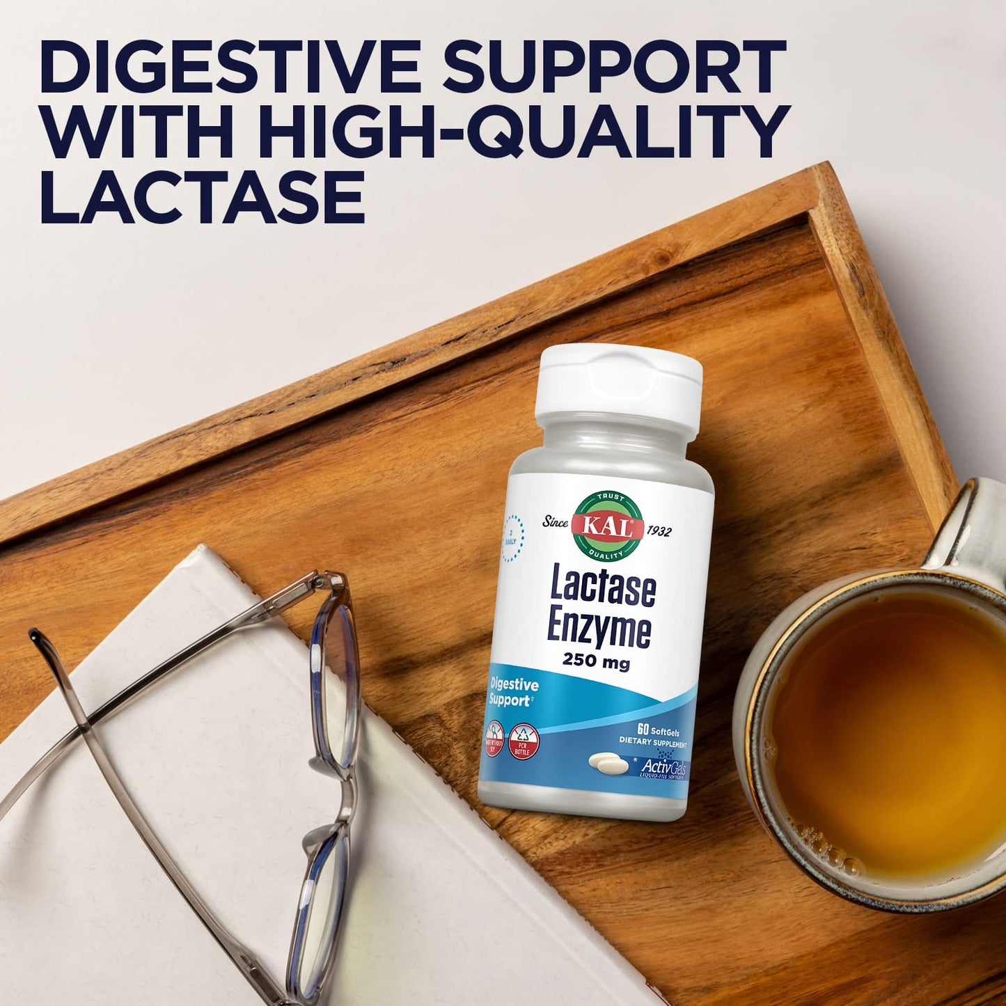 KAL Lactase Enzyme 250 mg | 60 SoftGels, 250 FCC Units for Lactose Intolerance